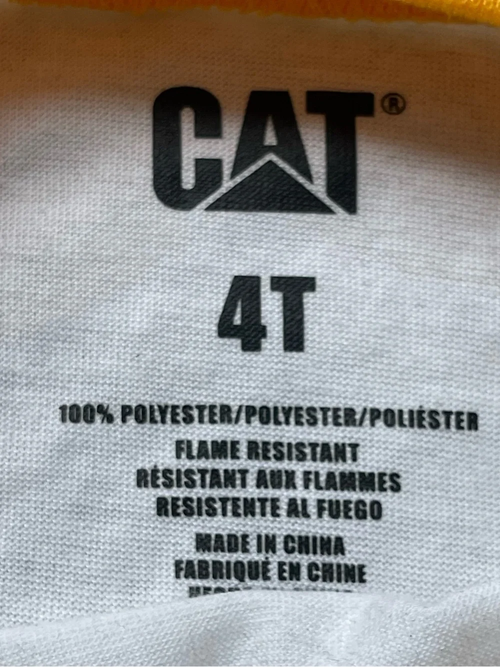CAT Caterpillar Toddler 4T Raglan Logo Pajama Sleep Shirt NWT Yellow Black